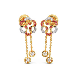 Golden <b>Red</b> Floral Chain Charm diamond <b>Earrings</b> - Product Image 1