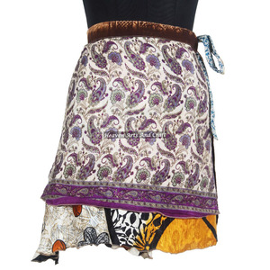 Indian Sari Silk <b>Wrap</b> Around Mini Skirts Short Sari <b>Wrap</b> Skirt Trendy Boho Gypsy <b>Beach</b> Cover Sari Skirt Casual Summer Beachwear - Product Image 5