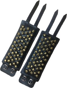Ghungroo Campanas de Tobillo Ajustables de Cuero Negro de 5 Filas con Correa de Cuero de 3 Líneas y Detalles Metálicos para Danza Kathak - Product Image 1