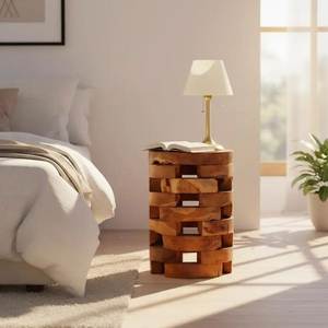 Natural <b>Teak</b> Wood Side <b>Table</b> Round Accent Stool Handmade Living Room <b>Bedside</b> Ottoman Furniture Housewarming Tabletop - Product Image 2