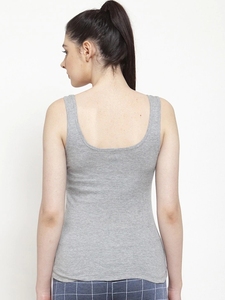 Débardeur en coton gris pour femme avec imprimé ruban rose « Hope » et col rond, idéal pour les tenues décontractées et les entraînements - Product Image 1