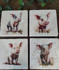 Rustic Farmhouse Marble Coasters Piglet Tumbled Stone Drink Coaster Set - Product Image 5