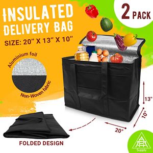 Sac isotherme robuste noir pour la livraison de nourriture et d'épicerie, 20 x 13 x 10 pouces, lot de 2, glacière de traiteur avec fermeture éclair supérieure - Product Image 2