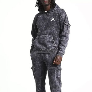 Chándal de invierno para hombre estilo fábrica, con capucha, lavado ácido, tallas grandes, 100% algodón, hecho a medida, diseño 2 en 1, alta calidad, venta al por mayor - Product Image 1