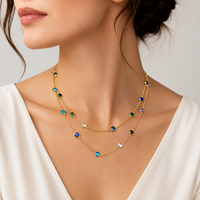 Collier ras du cou classique en alliage de zinc plaqué or, avec cristaux multicolores et perles d'eau douce, pour femme, 24 pouces, idéal pour mariage