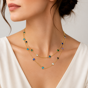 Collar de Cristal Multicolor Clásico Chapado en Oro, Collar Largo de 24 Pulgadas para Mujer, para Bodas - Product Image 2