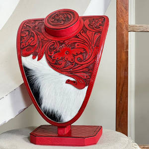 Expositor de Joyería de Cuero Repujado Hecho a Mano, Soporte para Collares de Piel de Vacuno Genuina, Exhibidor de Mostrador para Joyería Western - Product Image 2