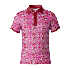 เสื้อโปโลแขนสั้นลายดอกไม้สีน้ำเงินสำหรับผู้ชาย ผ้าโพลีเอสเตอร์ทอเนื้อระบายอากาศ สวมใส่สบาย - Product Image 4
