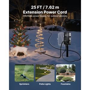 Cavo di prolunga da 7,6 m per esterni con 6 prese, 15A, copertura impermeabile e protezione da sovraccarico - Product Image 2