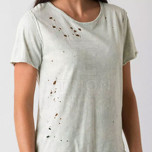 เสื้อยืดผ้าฝ้าย 100% แบบดิสเทรส ขายส่ง รับทำโลโก้ เสื้อยืดผู้หญิงแบบดิสเทรส ดีไซน์ล่าสุด เสื้อยืดผู้หญิงแบบดิสเทรสสำหรับฤดูร้อน - Product Image 2