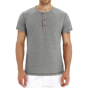 Camiseta Henley Gris para Hombre, Diseño con Botones en el Cuello, Algodón Transpirable, Informal, Manga Corta, para Verano - Product Image 1