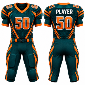 Ensemble de maillots de football américain sublimés personnalisés, col en V, manches courtes, uniforme ajusté respirant pour adulte, numéro 50 - Product Image 6