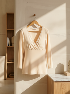 Bmama Haut de nuit de maternité beige à manches longues, pyjama d'allaitement, vêtement d'intérieur pour la grossesse, chemise de nuit, vente en gros - Product Image 1