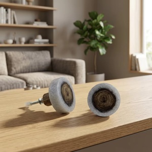 Modern Round Marble Cabinet Knobs with Wood Core Minimalist Design for Living Room Furniture Easy Installation - Product Image 4