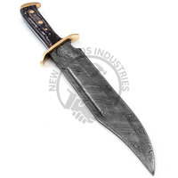 Couteau de chasse Bowie de Damas avec manche en bois Pakka et étui, couteau de survie à lame fixe fait main sur mesure, couteau tactique de camping