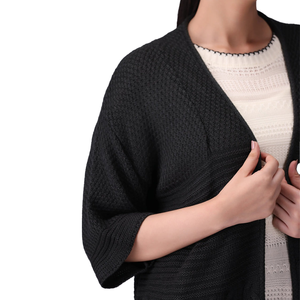 Cardigan noir tricoté pour femme, tendance, manches longues dolman, col rond, couleur unie, décontracté, maille ouverte, toutes saisons - Product Image 6