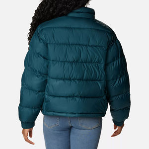 Women's Teal Quilted Puffer Jacket Full Sleeve Stand Collar Zipper Closure <b>Thick</b> <b>Winter</b> <b>Coat</b> Solid Color Polyester Wadding Trend - Product Image 3