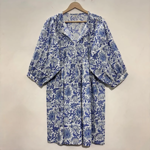 เดรสลำลองผู้หญิง ผ้าทอ 100% คอตตอน ลายพิมพ์ดอกไม้/สีพื้น แต่งโครงสร้าง แขนสั้น เอวทรงเอ็มไพร์ ทรงเบบี้ดอลล์ - Product Image 3