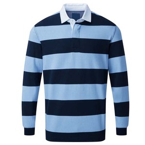 Custom Logo <b>Men</b> Letter Pattern 100% Cotton Breathable Plus Size Oversized Digital Printing <b>Long</b> <b>Sleeve</b> Rugby Shirts <b>Striped</b> - Product Image 1