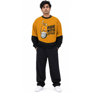Men's <b>Hoodie</b> Sweatshirt 100% Cotton Oversized Drop Shoulder Streetwear Heavyweight Rib Crew Neck <b>Plain</b> Sweatshirt <b>Hoodie</b> for Men - Product Image 4