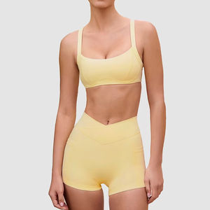 Conjunto Deportivo para Mujer, Sujetador Deportivo y Pantalones Cortos, para Gimnasio, Ejercicio, Fitness, Yoga, Top Cómodo y Elástico, Conjunto de Sujetador Deportivo y Pantalones Cortos - Product Image 1