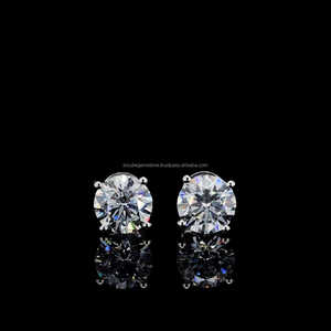 925 argent Sterling coupe ronde Moissanite diamant 4 broches vis dos boucles d'oreilles femmes plaqué or IGI certifié cadeau - Product Image 1