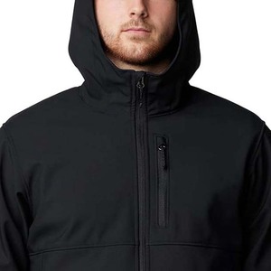 Veste en polaire à capuche noire pour homme, coupe régulière, fermeture éclair, couleur unie, coupe-vent, vêtements d'hiver, coque en polyester, style décontracté - Product Image 3