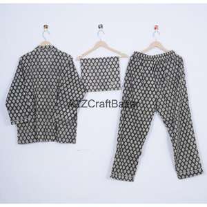 Conjunto de Pijama para Mujer con Estampado Floral Romántico Hecho a Mano, 100% Algodón, Cintura Elástica, Mangas Largas, Cintura Alta, Suave, Liso y Transpirable - Product Image 4