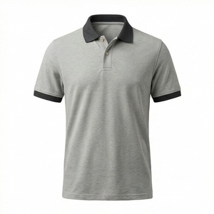 Polo à manches courtes gris pour homme, en coton tricoté, couleur unie, décontracté, respirant, coupe classique, avec boutons - Product Image 1