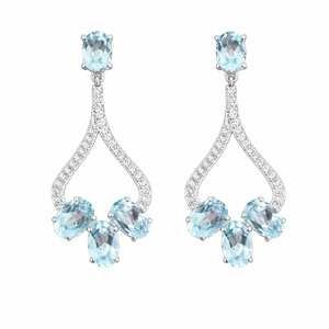 Premium Quality Sterling <b>Silver</b> Rhodium Plated Ethnic Claw Setting Unique <b>Blue</b> Topaz CZ Drop <b>Earrings</b> Jewelry Wedding Rhaya - Product Image 2
