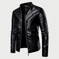 Jaket Kulit Sapi Hitam Pria Berkualitas Tinggi 100% Nyaman Bernapas, Hangat untuk Musim Dingin, Lengan Panjang, Kerah Tegak, Streetwear