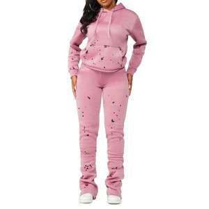 Ensemble de survêtement d'hiver pour femmes grande taille, couleur unie, sweat-shirt 100% coton avec pantalon de jogging deux pièces - Product Image 3