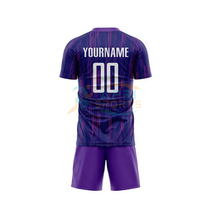 Ensemble de maillots de foot personnalisables pour hommes adultes, 100 % polyester, légers et à séchage rapide, rayés violets, sublimés - Product Image 3