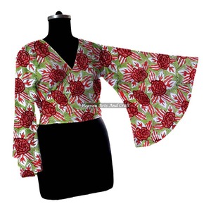 Women Cotton Tie <b>Top</b> Indian Cotton Wrap <b>Top</b> Handmade Boho Hippie Front Tie Summer <b>Top</b> Bell Sleeve <b>Top</b> Festival Retro 60s <b>70s</b> - Product Image 6