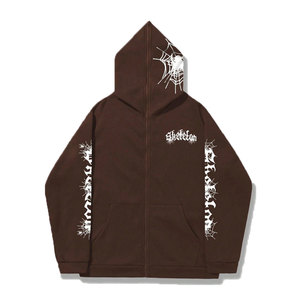 Europe United Sweat-shirt à capuche unisexe à fermeture éclair, coupe ample et ajustée, en polaire à séchage rapide, imprimé hip-hop streetwear avec éléments araignée et motifs originaux - Product Image 1