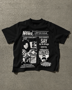 Camiseta Negra de Manga Corta para Hombre, Estilo Único y Personalizado, Diseño Urbano con Estampado, Cuello Redondo, Corte Regular, Algodón Jersey - Product Image 1