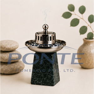 Natural Green Marble Incense Burner With Gold Metal Lid for Arabic <b>Bakhoor</b> And <b>Oud</b> Handcrafted Decorative Mabkhara For Islamic - Product Image 6