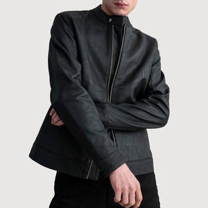 Blouson en cuir noir classique personnalisé, col montant, fermeture éclair frontale, vente en gros, vêtements d'extérieur pour hommes, marques de boutiques - Product Image 3