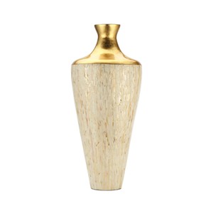 Vase artisanal avec incrustation de nacre dorée, décoration florale moderne pour table - Product Image 1
