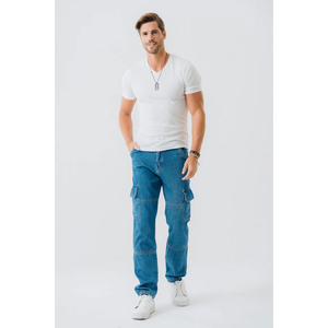 Hot Selling 100% Cotton Denim Men's Cargo Pants Vintage Style New Streetwear Winter <b>Jeans</b> with Washed Technics wholesale price - Product Image 1