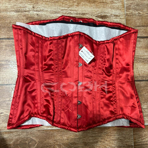 คอร์เซ็ทผ้าซาตินสีแดงเสริมโครงเหล็กแบบ Underbust พร้อมตัวล็อคแบบ Busk Closure - Product Image 2