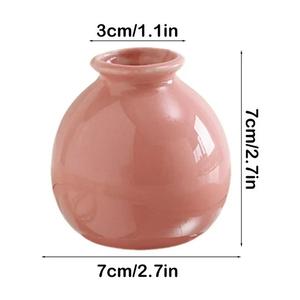 Vase à fleurs en céramique charmant avec finition rose blush brillante, forme ronde moderne, parfait pour une décoration de table élégante. - Product Image 5
