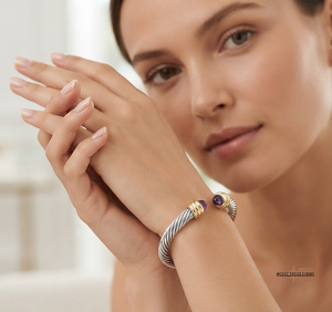 925 <b>Silver</b> <b>Bracelet</b> Amethyst Stones 18K Gold Plated High Quality Bezel Set Trendy Design Unisex Everyday Wear Anniversary - Product Image 3