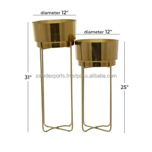 Factory Direct Handmade Eco-Friendly Modern <b>Square</b> Metal Flower Vase for Floor Use Luxury Golden Iron Zahid Exports Competitive - Product Image 2