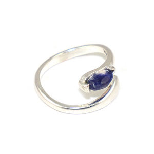 Bague ajustable en argent plaqué 925 avec pierre précieuse sodalite naturelle de forme fantaisie, style minimaliste, pour femmes et filles, vente en gros - Product Image 2
