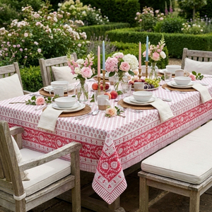 Neem Raspberry Hand Block Printed Cotton <b>Tablecloth</b> 180x270cm Handmade Designer Premium Dining Table Cover Home Decor Gift - Product Image 3