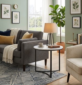 Modern Round Marble Top Coffee <b>Table</b> with <b>Black</b> Metal Frame Luxury Living Room Accent Furniture - Product Image 5