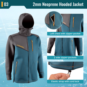 Chaqueta con Capucha de Neopreno de 2 mm con Logotipo Personalizado OEM ODM, Traje de Buceo Profesional con Cremallera YKK para Deportes Acuáticos y Navegación - Product Image 4