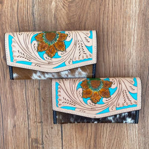 Cartera de mano tallada, funda de teléfono de embrague, elegante, multiusos, de cuero occidental, Color turquesa, Cartera de flores para mujer - Product Image 3