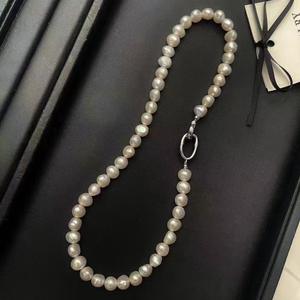 Collar de Perlas de Agua Dulce de Forma Barroca de 9-10 mm, Perla Grande Irregular sin Núcleo con Buen Brillo, Elegante y con Estilo - Product Image 1